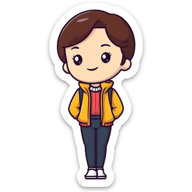 Poised British girl with fashionable outfit, graceful posture and subtle smile sticker