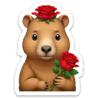 Cute capypara with sad puppy dog eyes holding roses  sticker