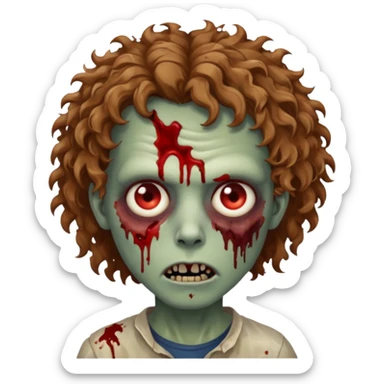 um zombie com cabelo cacheado meio castanho bagunçado  sticker