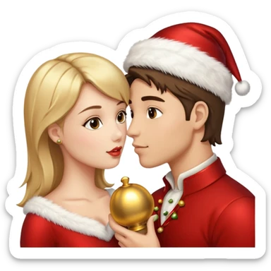 a handsome man and a pretty woman kiss Christmas bell sticker