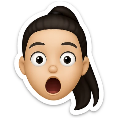 Create an emoji style head of this person with a shocked expression, transparent background. The style should resemble apple style emojis with concise details. sticker