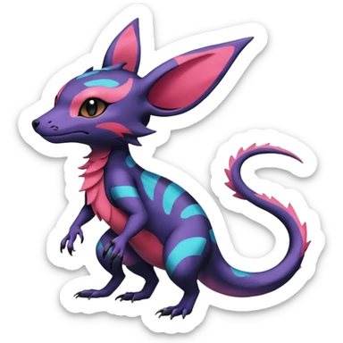 Rare epic aesthetic colorful Salandit-Noibat-Eevee-Genet-species-Fakemon-hybrid-creature, with markings, full body sticker