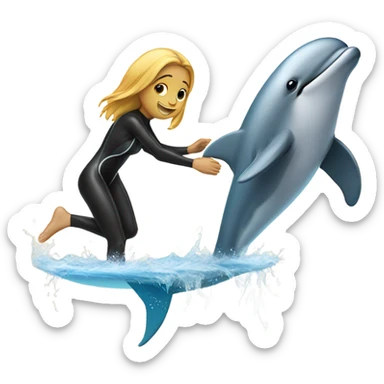 a surfer girl swimming with a dolphin  sticker