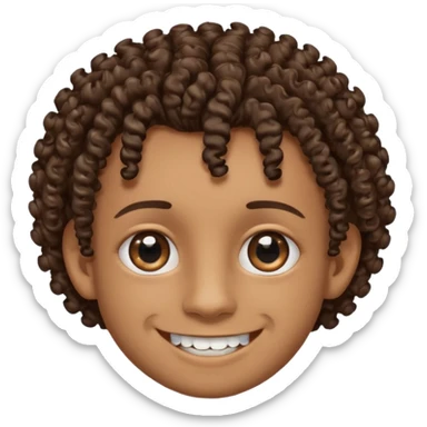 Brown skin boy with curly hair, smiling with braces, have one onyx eye color the other eye is light brown with a slit eyebrow sticker