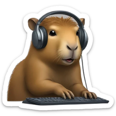 capybara in headphones at the computer sticker