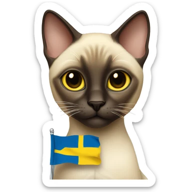 siamese cat holding swedish flag sticker