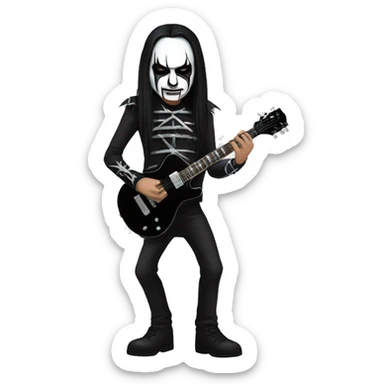 Black metal guitarist with corpse paint playing an electric guitar sticker