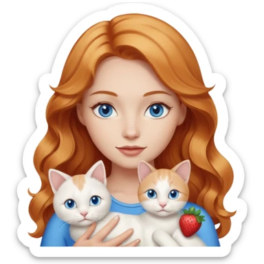 Long wavy strawberry blonde blue eyes woman with a white cat with blue eyes realistic  sticker