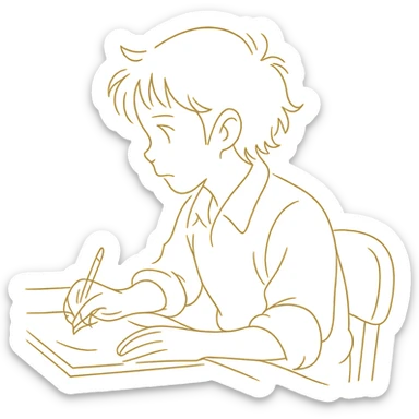 ghibli style line art of a person working, soft lines sticker