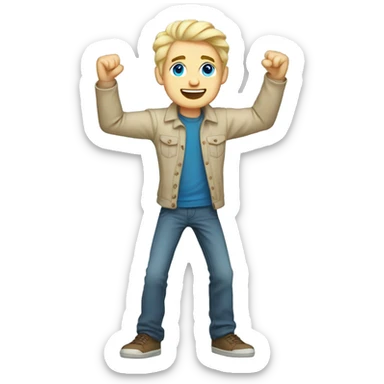 full body raised arms light curl blonde 30yo man blue eyed pale skin sticker