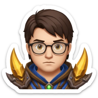 generate me a brunette man with glasses playing wow sticker