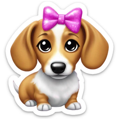 Lisa frank glitter fluffy ￼dachshund with bows on ears sticker