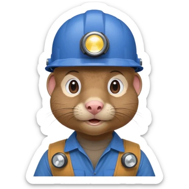 a mole rat, blue helmet, headlamp, BROWN worker cloth sticker