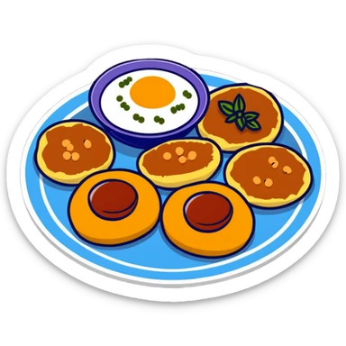 Small plate of Aloo Tikki Chaat with chickpeas, potato patties, yogurt and tamarind chutney sticker