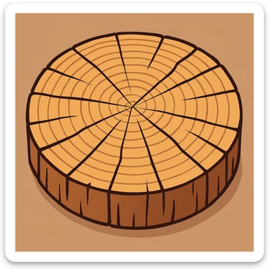 Create a top view of this tree stump in the same cartoon style as the fourth image, with the same wood pattern and color. Variant 3. sticker