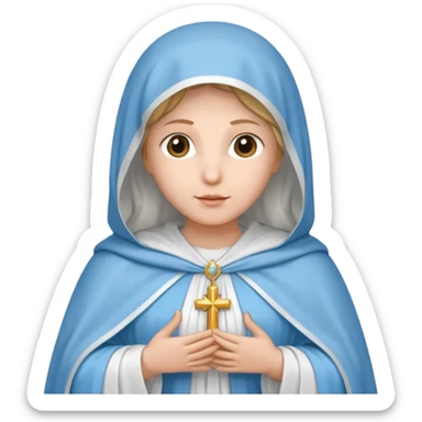 virgen maria catolica con vestido blanco y manto azul celeste de tes clara sticker