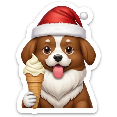 Dog eating ice cream with a Santa hat on sticker