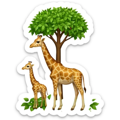 giraffe eating leaves from a tree sticker