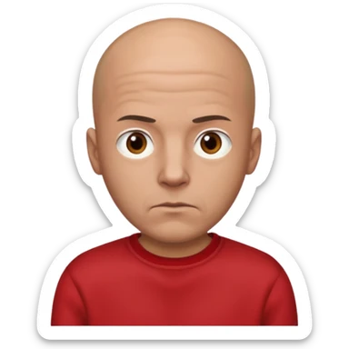almost bald man, with hair on his head wearing a black sweatshirt and a red t-shirt under the sweatshirt and with brown eyes and a serious look  sticker