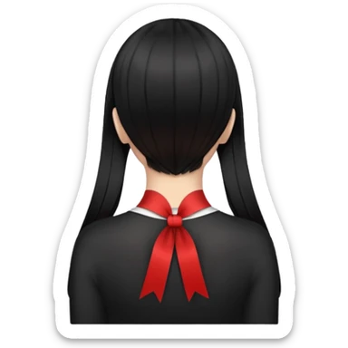 girl back view with single red ribbon in the middle black hair sticker
