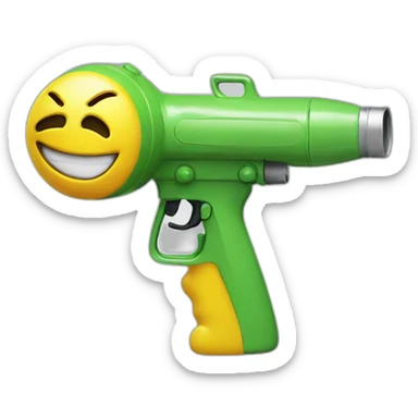 scared smiley metal water gun pointed on head sticker