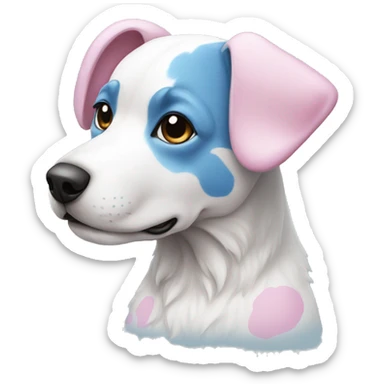 Pink and blue spotted White dog sticker