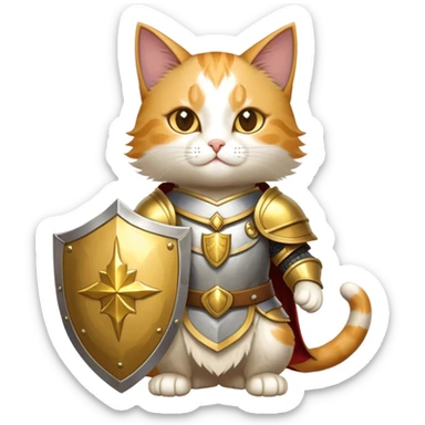 heroic paladin cat with golden holy shield sticker