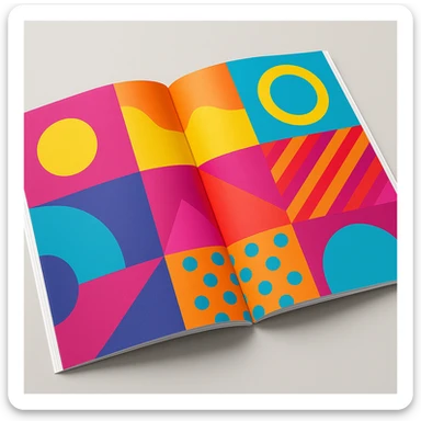 open magazine with colorful pages sticker