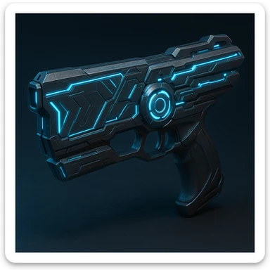 a futuristic gun inspired by the Dominator from Psycho-Pass, detailed, sci-fi weapon, glowing blue accents, sleek and high-tech design sticker