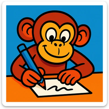 cartoon monkey writing on paper sticker