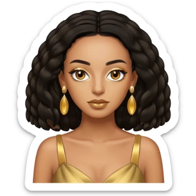 Solange brown eyes, black long hair, gold dress with earrings sticker