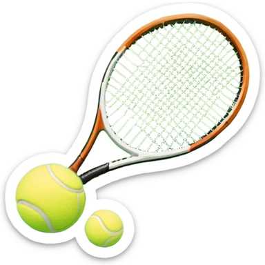 A tennis racket and a ball placed on a grassy court, with the net visible in the background. The scene captures the elegance and energy of the sport, with a vibrant green court and soft sunlight highlighting the equipment. sticker