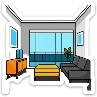 minimalist room interior with modern furniture sticker