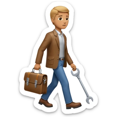 side profile of man walking with wrench in one hand and briefcase in the other sticker