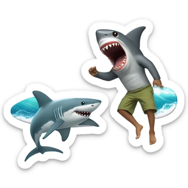kid dancing on a surfboard while a shark is dunking on yoda sticker