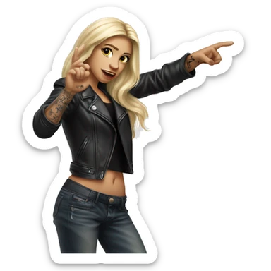 Blonde women with LONG HAIR, in Leather Jacket, Body Covered with Tattoos, POINTING YOU FORWARD with her HAND with INDEX FINGER, Hyper Realistic sticker