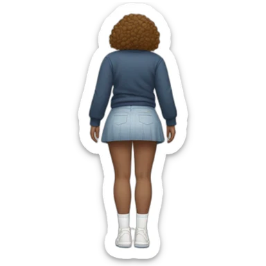 full body back view curvy in small skirt lifted by strong wind butt white socks sticker