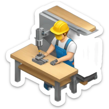 isometric fabricator working in creative workshop cnc machine woodshop metalshop industrial  sticker