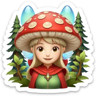 mushroom fairy portrait, head and shoulders only, wearing a large mushroom cap hat, tiny glowing wings visible behind shoulders, cute magical smile, forest fantasy vibe, 3D cartoon, mobile game icon style, clean background, no text, no watermark

 sticker