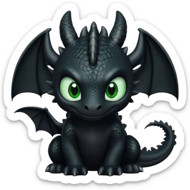 black Night Fury dragon inspired by Toothless, cute emoji style sticker