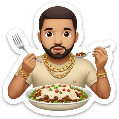 Drake wearing a chain eating a chipotle burrito bowl sticker