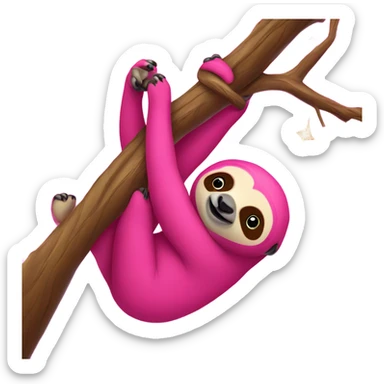 Hot pink sloth with glitter hanging on a tree  sticker