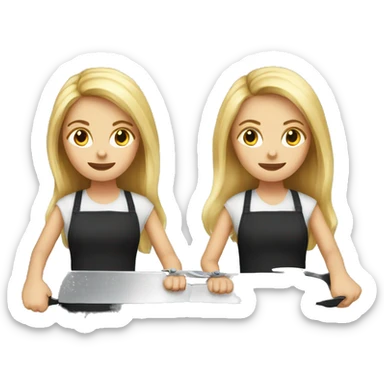 Blonde long hair girl with black apron and scissors in a hand  sticker