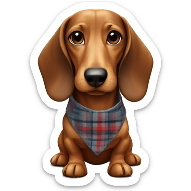 a dachshund with a plaid sticker
