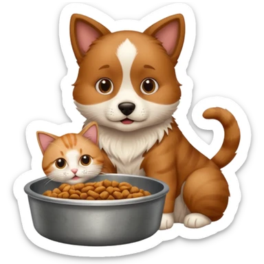 The dog is itching because of fleas, the cat is eating a lot of food from the bowl sticker