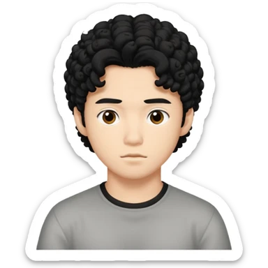 Wasian guy with black curly hair, inspired by Conan Gray sticker