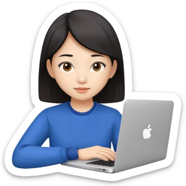 An asian girl is preparing for IELTS online with a laptop. sticker