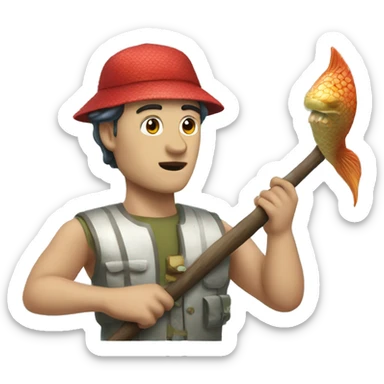 Man with chinese cap hunting mermaid sticker