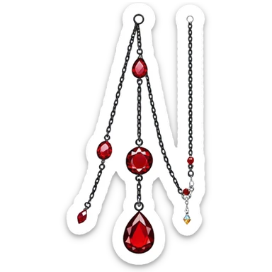 Epic Hanging suncatcher, threads and chains with shiny sparkly with ruby-gemstones and obsidian-gemstones,  sticker