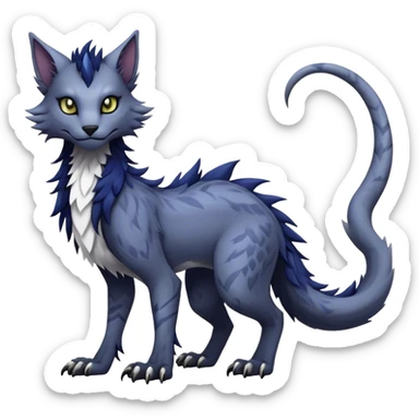 Kawaii dark edgy fantasy feline-vernid-sergal-fursona animal creature with a tufted tail full body with intricate markings  sticker